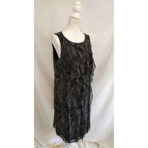 NWT Ann Taylor Dress SILK Black & White Ruffle Front Sheath Lightweight Sz 14